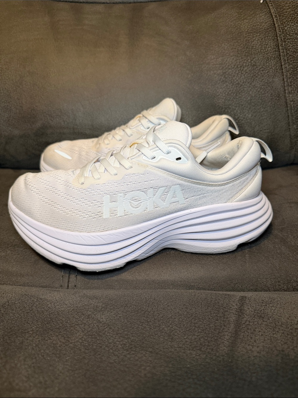 Hoka Bondi 8  Women's All-White Cushioned Running Sneakers size 7.5